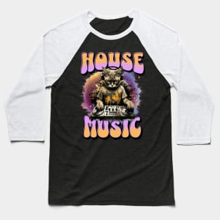 HOUSE MUSIC  - Feline Dj on Decks (pink/orange) Baseball T-Shirt